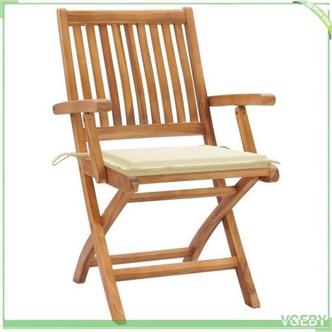 Chaises de jardin - FAFEICY - 3062408 - Pliantes - Coussins crème inclus - Bois teck massif (1/5)