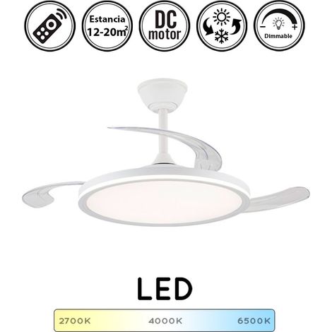 Ventilador de techo retráctil con luz silencioso DC con mando Astor blanco 106 cm invierno-verano color luz regulable (1/5)