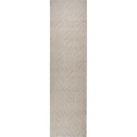 Alfombra de pelo sintético de conejo peluda con motivo de hojas 80 x 300 cm beige Mitchell (1/5)