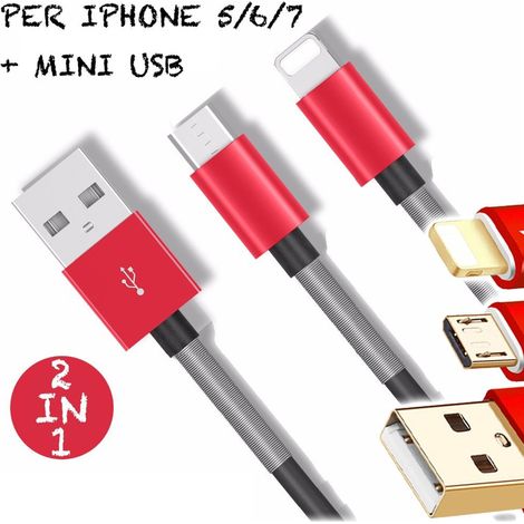 Trade Shop - USB 2.0 CARICATOR BATTERIEN UND SYNC FÜR IPHONE 5 6 7 E SAMSUNG 2 IN 1 RAPIDO -