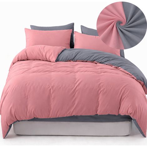 Juego de ropa de cama de 160x200 cm, 100% algodón, reversible, rosa, gris. (1/5)