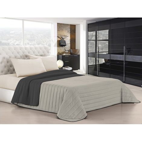 Trapuntino Bicolore Copriletto Coperta Leggera Effetto Piuma Primaverile Estivo Prodotto Italiano Trattamento Manopesca Duck Friendly Grigiochiaro-Grigioscuro - Matrimoniale