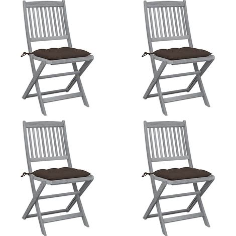 Lot de 4 Chaises de jardin pliables - Chaise d'extérieur pour terrasse/jardin avec coussins Bois d'acacia BV843427 - BonneVie (1/5)