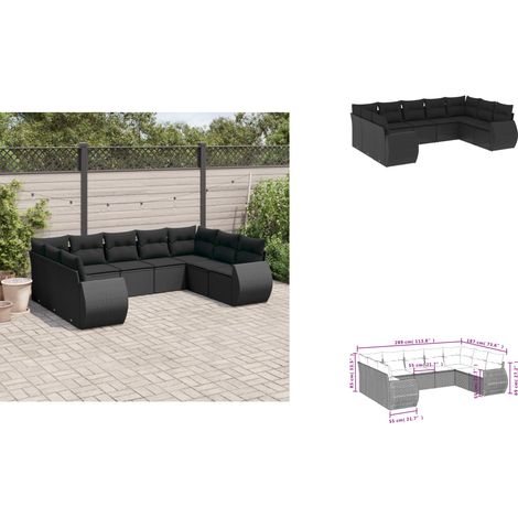 9-tlg. Garten-Sofagarnitur mit Kissen Schwarz Poly Rattan - Gartenmöbel - Outdoor Möbel - Lounge Set - Rattan Gartenset - Esstischgarnitur (1/3)