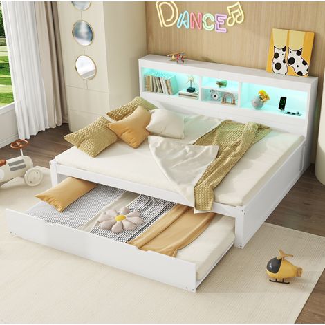Schlafsofa Spanplatte/MDF Weiß 140x200 cm mit Ausziehbett, LED-Beleuchtung, USB und Steckdose (1/5)