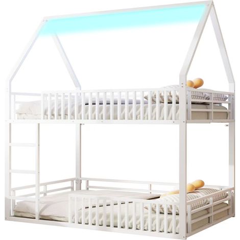 CAIziLit mezzanine métal 140x200 LED, dressing ouvert, étagères, sans matelas (1/5)