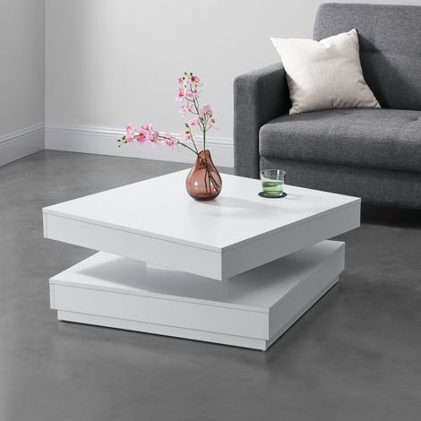 Tavolino da Caffè Florenz con Piano Girevole per Salotto Soggiorno 76 x 76 x 38 cm - Bianco [en.casa] (1/5)