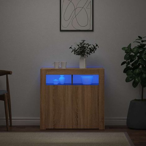 Buffet bas avec lumières LED Contemporain - Meuble Commode de Rangement - Chêne sonoma 80x35x75 cm Chic-751399 (1/5)