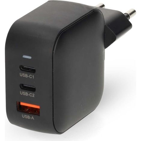 Wall charger 70 w gan pd30 quick charge feature 15 225 25 30 35 a number of outputs 3 usb a 2x usb c automatic voltage selection black (1/4)
