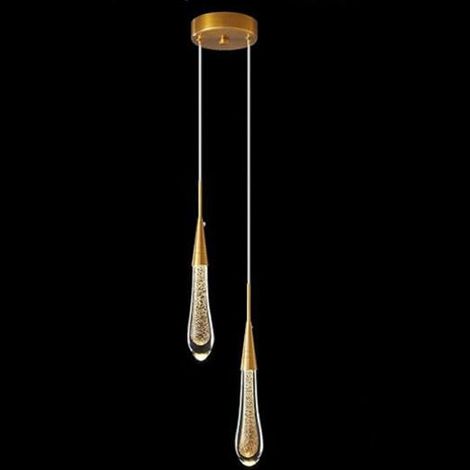 Luminaires suspendus de cuisine à intensité variable, LED moderne dorée, mini lampe suspendue en cristal en forme de larme pour îlot de cuisine, chambre à coucher, couloir, entrée (2 lumières) (1/5)