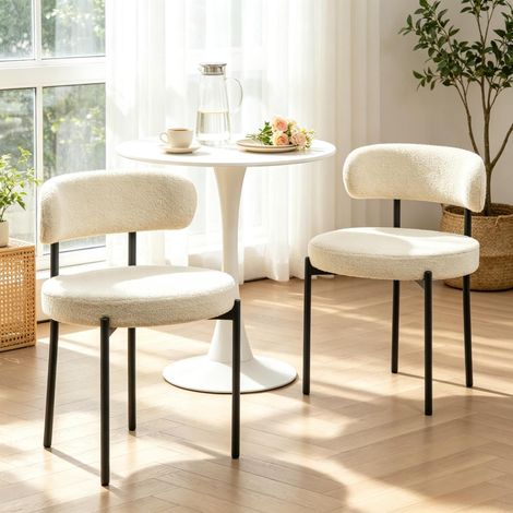 Lot de 2 chaises - Chaise de Salle à Manger – tissu beige bouclette –  pieds acier - pour comptoir, îlot de cuisine ou salle à manger-structure (1/5)