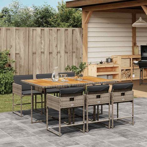 Set comedor jardín 7 pzas y cojines ratán sintético gris vidaXL
