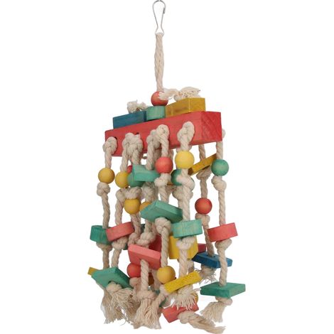 Jouet à mâcher pour perroquets en blocs de bois colorés avec crochet de suspension pour perruches (1/5)