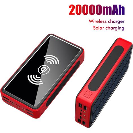 Batterie externe solaire de secours à charge sans fil 20000mAh (rouge) (1/5)