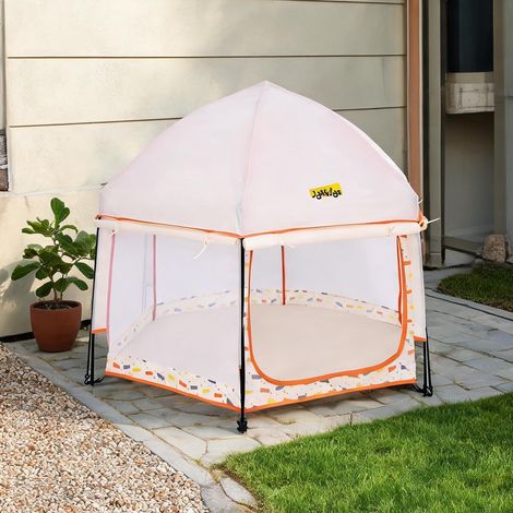 Parc de jeu pliable 6 pans avec auvent anti-UV beige Orange (1/5)