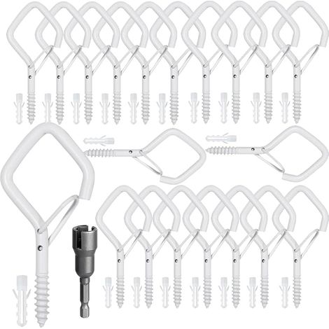 Lot de 20 crochets en acier inoxydable avec boucle de sécurité, crochets à visser blancs, crochets muraux à visser, crochets de plafond pour suspendre des plantes, lumières décoratives, pots (1/5)