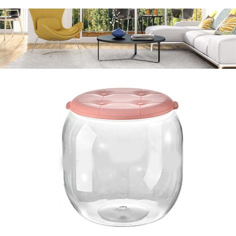 Tabouret de rangement pour jouets, multifonctionnel, innovant, rond et transparent, rose, idéal pour le salon ou l'entrée. (1/5)