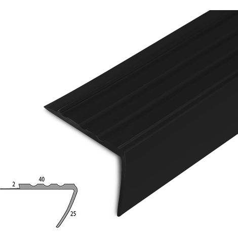 Floordirekt – Seuil d'escalier Toronto PVC 120 cm – Montage avec goujons et vis – Dimensions 40 x 25 mm – Couleur noir (1/5)