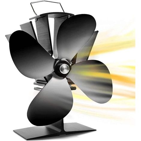 ventilateur poele à bois alimenté par la chaleur 4 lames pour bûches/cheminée, ventilateur cheminee Départ rapide circulation d'air chaud silencieuse économisant le carburant efficacement (1/5)