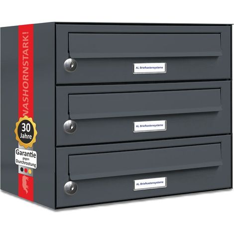 3er Briefkasten Anthrazit Anlage 3 Fach Wandbriefkasten Postkasten (1/5)