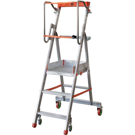 Facal – Escabeau roulant 3 marches – Hauteur de plateforme 0.75m – Hauteur de travail max 3.75m – Aluminium léger avec garde-corps repliable (1/5)