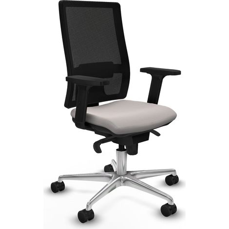 Horna sincro malla negra similpiel blanco brazos 2D base aluminio ruedas 65mm nailon (1/5)