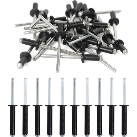 50 Pièces Rivets Aveugles en Aluminium Noir à Large Bride, Rivets Pop à Extrémité Ouverte, Rivets Pop en Aluminium à Tête Large, pour Constructions, Boîte de Rangement, Meubles (Noir, 4.8mm x 20mm) (1/5)