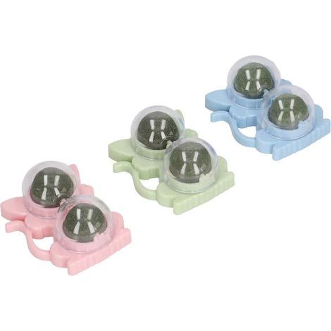 3er-Pack drehbare Katzenminzebälle, essbares Beißspielzeug, transparenter Sockel, Stressabbau (1/5)