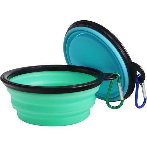 2 Pièces Bol à Chien Pliant en Silicone Pliable, Gamelles de Voyage pour Chien et Chat, Bleu Clair et Vert Clair (1/5)