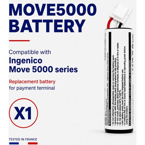Batterie 3000 mAH de remplacement, compatible terminal de paiement Ingenico Move/5000 – Remanufacturée et testée en France – RE-LION FACTORY (1/5)