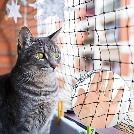 Filet Chat Balcon sans Perçage, 3 x 4 m Filet de Protection Chat, Protection Balcon Chat, pour Sécuriser Les Balcons, Terrasses, Fenêtres, Lucarnes et Portes