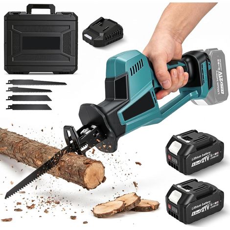 Säbelsäge mit 2 x 4,0Ah Akkus, 3100 Hübe/min Bürstenloser Motor, 22 mm Hub, Kompatibel mit Makita 18V Akku, Stufenlose Geschwindigkeit, Werkzeugloser Sägeblattwechsel, Akku Tigersäge für Holz, (1/5)