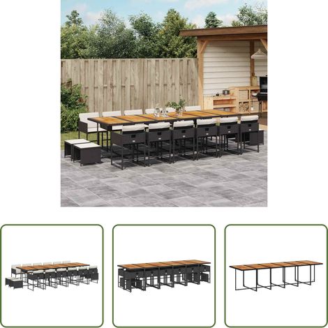 Essgruppe - 17-tlg. Garten-Essgruppe mit Kissen Schwarz Poly Rattan (1/5)