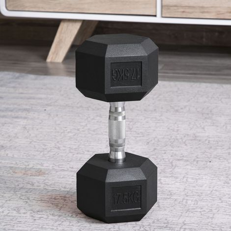 Haltères en caoutchouc hexagonal 17,5 kg Entraînement en force en fonte noir (1/5)
