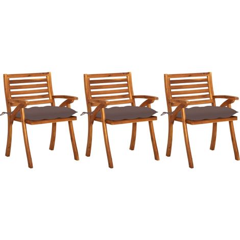 Lot de 3 Chaises de salle à manger de jardin avec coussins - Chaises à dîner de jardin Acacia massif BV381284 - BonneVie (1/5)