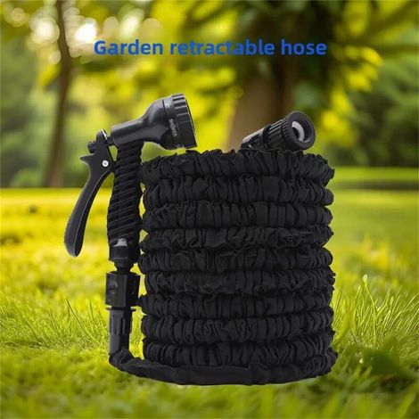 (noir, 1/2'') Nouveau jeu de tuyaux d'arrosage haute pression de 25 pi, 125 pi et 175 pi, pistolet à eau télescopique pour le jardinage, le lavage de voiture et le nettoyage domestique. (1/4)