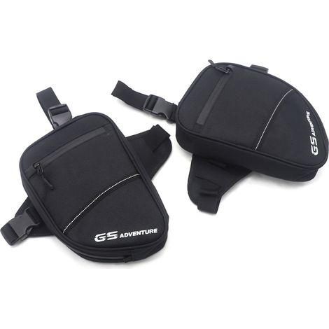 Pochette de jambe étanche, sac de rangement et sac à outils adaptés aux motos BMW R1200GS, R1250GS et F850GS.