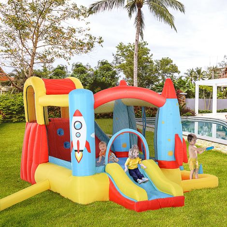 Enfant +3 ans Multicolore 2 toboggans piscine zone saut 330x265x185 cm (1/4)