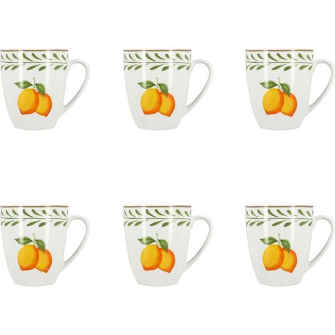 Lot de 6 mugs 35cl en porcelaine, LEMON