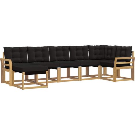 Conjunto de sofás de exterior con cojín 7 pcs Blanco y Negro vidaXL