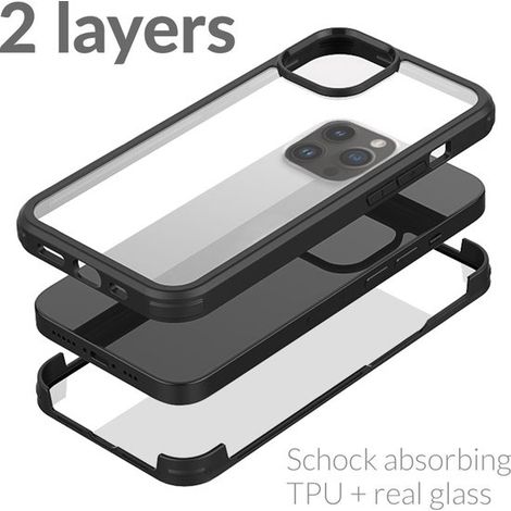 Coque arrière en verre trempé pour iPhone 14 Pro Max - Série 360 - Transparent / Noir - Coque de protection (1/5)