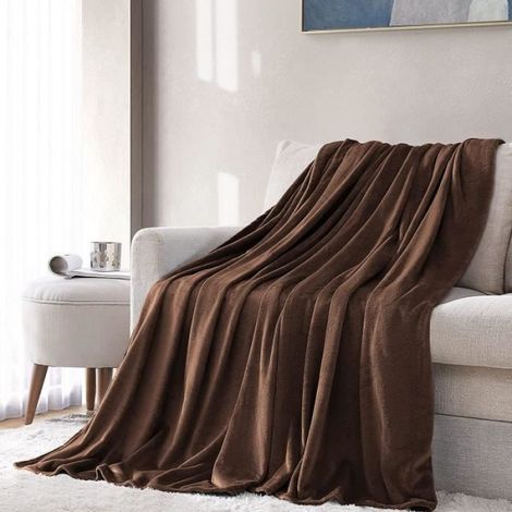 Couverture Polaire - - 130x150cm - Douce - Chaude - Marron (1/4)