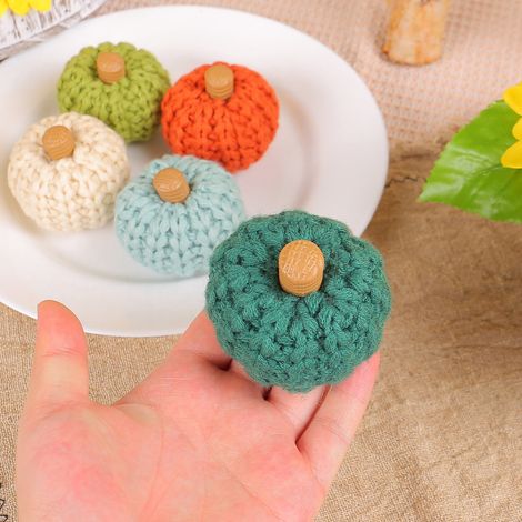 Citrouille Tricotée - Décoration Automnale en Polyester - Pour Intérieur et Fêtes - Lot de 1 (1/5)