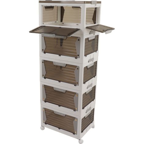 Bacs de rangement empilables, pliables et stables, avec fermeture magnétique et roulettes, pour la maison, 5 niveaux. (1/5)