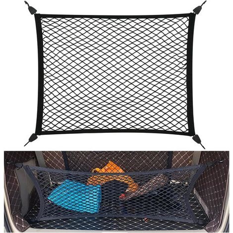 Red portaequipajes para coche - Red de almacenamiento para maletero - Transporte de equipaje - Súper elástica - De 80x60 a 200x110 cm - Negra (1/5)
