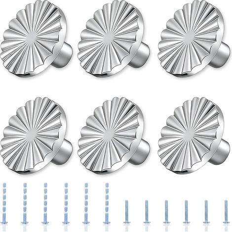 Lot de 6 boutons de tiroir argentés, diamètre 30 mm, en alliage de zinc pour placards, cuisine, salle de bain ou chambre.