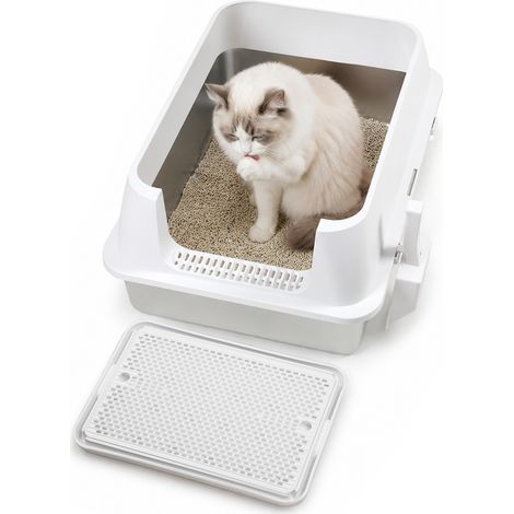 Jiubiaz Litière ouverte pour chat en inox 71 x 51 x 30 cm, grand format, sans couvercle, tapis et pelle inclus (1/5)