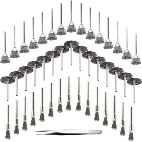 Juego de herramientas para taladro de madera de 45 piezas: cepillo de alambre, alambre de acero inoxidable, cepillo giratorio para taladro de metal, plateado (acero inoxidable) -Crezuo