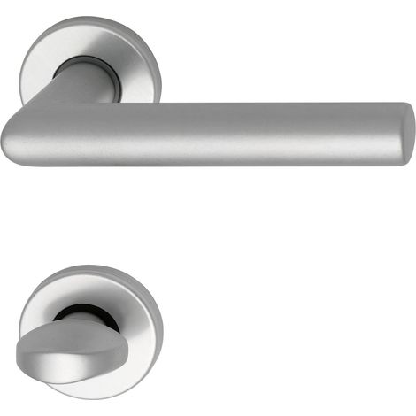 Türbeschlag Sch L Form Türgriff für Innentür auf Rosette WC Aluminium silber (1/2)