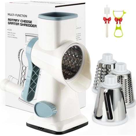 1 Râpe à Fromage Rotative, 3 Lames Interchangeables Acier Inox, Coupe-légumes Manuel ABS, Pour Cuisine Domestique (1/5)